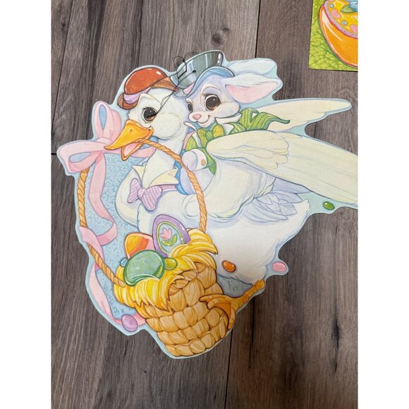 Vintage Easter Die-Cut Decorations Set Of 4 With Bunnies Chicks & Goose - Picture 3 of 7